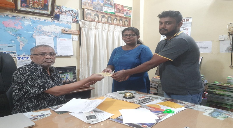 அருணனுக்கு ஒன்றரை இலட்சம் ரூபாய் நிதியுதவி அளித்தார் தியாகேந்திரன் வாமதேவா!