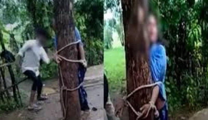 பெண்ணொருவரை மரத்தில் கட்டி வைத்து தாக்குதல் நடத்திய அதிகாரிகள்!