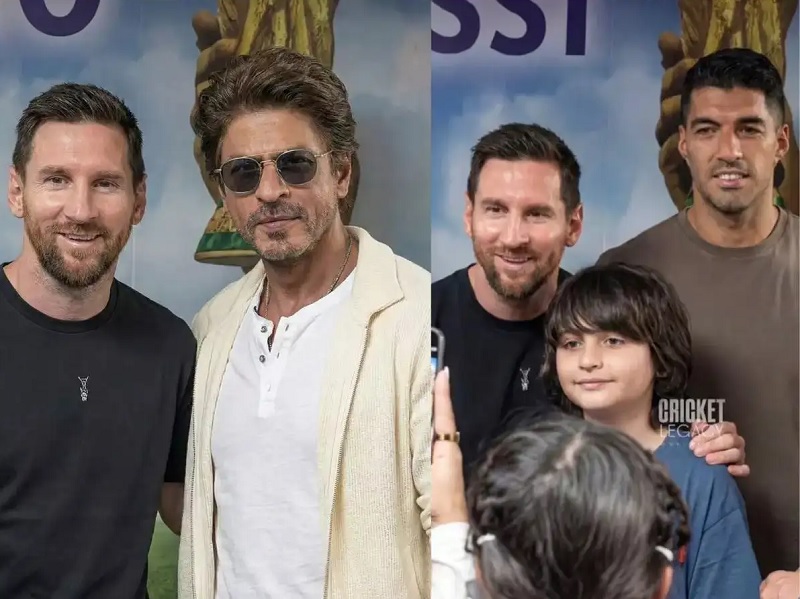 கால்பந்து ஜாம்பவான் மெஸ்ஸியுடன் புகைப்படம் எடுத்த ஷாருக்கான் மற்றும் அவரது மகன்