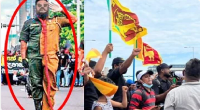 ஆர்ப்பாட்டத்தின் போது இலங்கை இராணுவம் மற்றும் பொலிஸாரின் சீருடைகளை அவமதிக்கும் வகையில் ஆடை அணிந்த ஒருவர் கைது