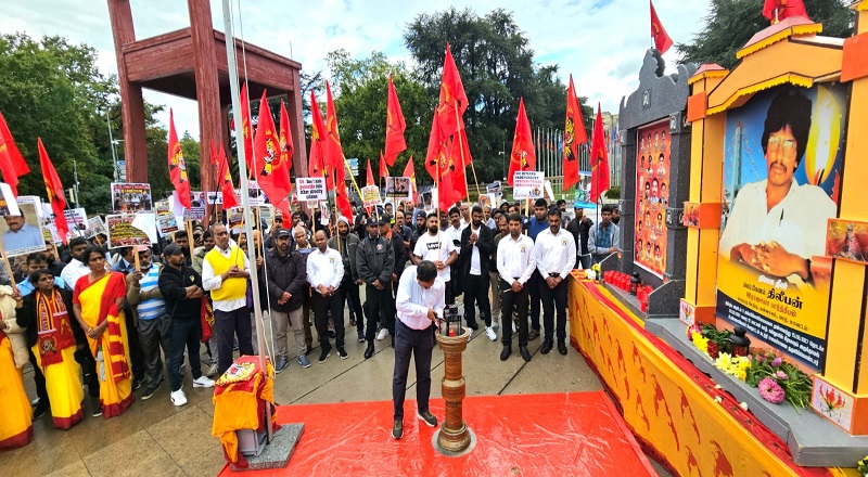 ஜெனீவாவில் திலீபனின் பதாகைகளோடு கூடிய தமிழர்கள்