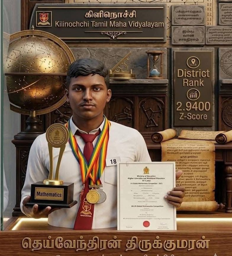 கணிதத்துறையில் அகில இலங்கை ரீதியில் முதலிடம்: சாதனை படைத்த மாணவர் திருக்குமரன்!